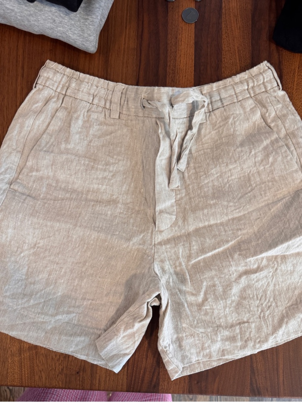 Zara Men's Light Beige Drawstring Linen Blend Shorts